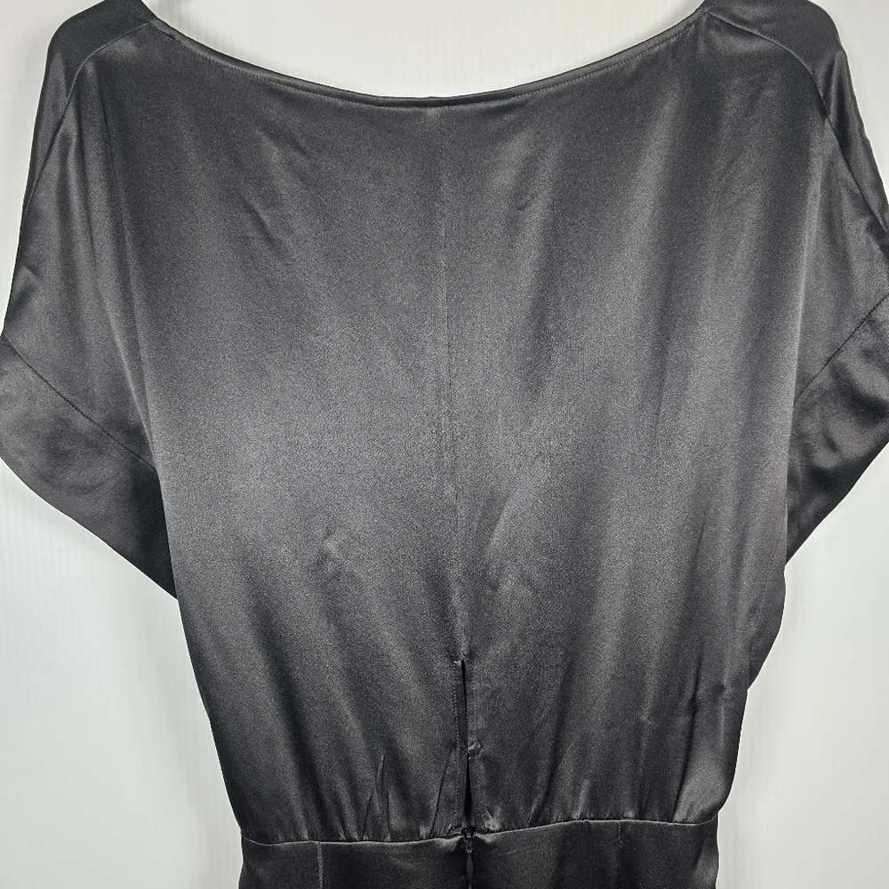 Michelle Mason Wide-Neck Faux Wrap Mini Dress In Black 100% Silk Deep V Neck 6